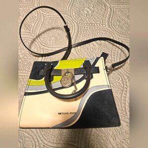 New! Michael Kors Hamilton Small Patchwork Satchel - Navy